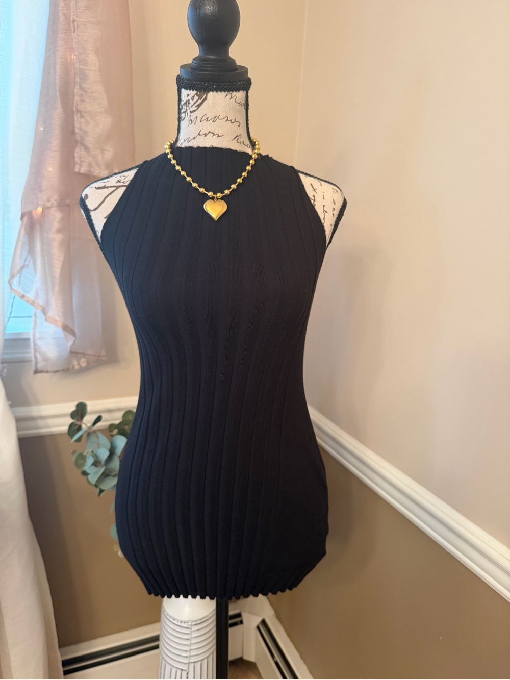 PattyBoutik Black Ribbed Sleeveless Mock Neck Knit Top Size M